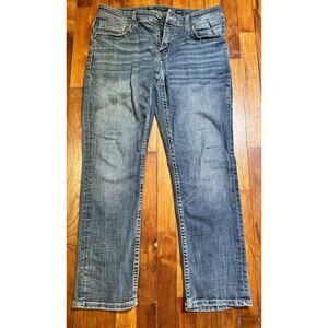 BKE Jake Jeans Mens 33x30 Straight Leg Blue Denim Whiskered Distressed